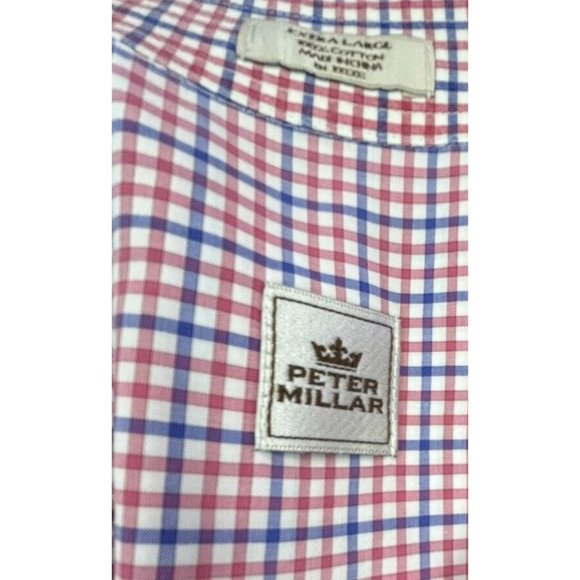 Peter Millar‎ Shirt Men Extra Large Red White Blue Cotton Check Long Button Up - Picture 4 of 9